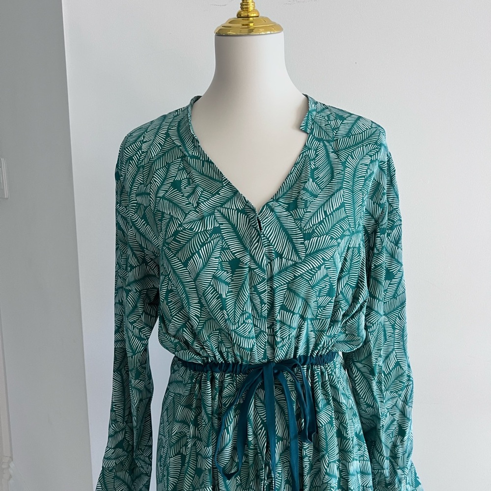 Chic Teal Patterned Long Sleeve Dress